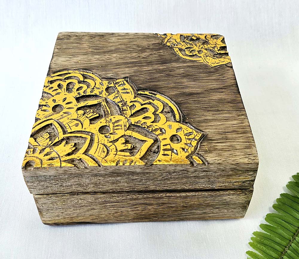 CAJA MAD TALLADA MANDALA 14 CM