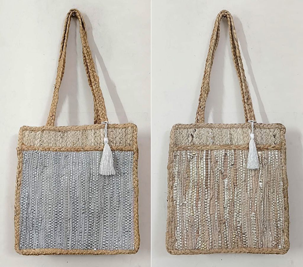 BOLSO YUTE PIEL ORO-PLA 35X22