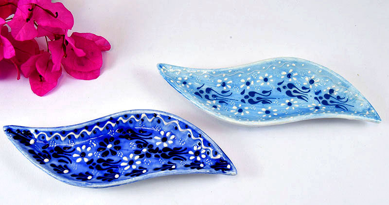 PLATO OLIVA CER AZUL/BLAN 22CM